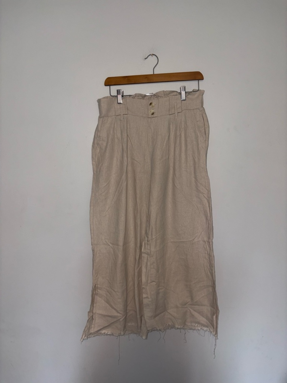 Rewash ~ Cream Wide Leg Cropped Slit Pants